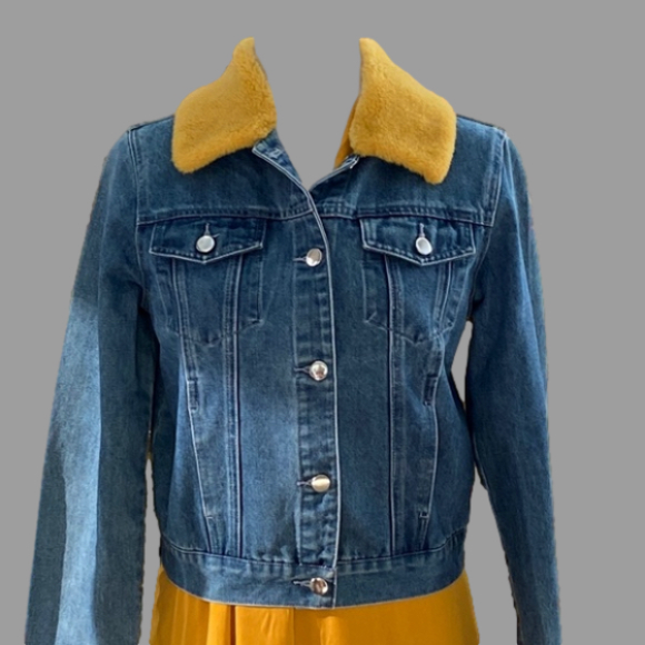 Samantha Sipos BABE Faux Fur Collar Denim Jacket  EUC - Picture 5 of 14